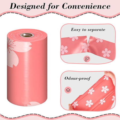 Cherry Blossom Scented Dog Poop Bags - 630 counts Pink Pet Waste Bags with Dispensers, Extra Large 13x9 Inch Leak-Proof Fragrance Bags for Dogs Walking and Cat Litter