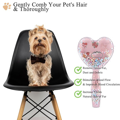 Small Dog Brush, Soft Dog Grooming Comb for Shih Tzus, Yorkies, Maltipoos, Maltese, Love Shape Puppy Massaging Pet Hair Brush, Cat Brush, for Small Dogs Cats of All Hair Types (Pink Blue)
