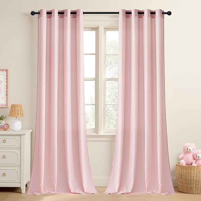 NICETOWN Non-See-Through Privacy Pink Sheer Curtains 96 inches Long 2 Panels for Girls Room, 52" Wide Grommet Window Drapes for Nursery- Home Decoration Light Filtering Elegant Window Treatment