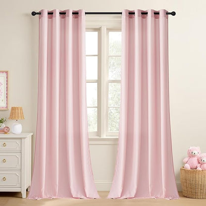 NICETOWN Non-See-Through Privacy Pink Sheer Curtains 96 inches Long 2 Panels for Girls Room, 52" Wide Grommet Window Drapes for Nursery- Home Decoration Light Filtering Elegant Window Treatment