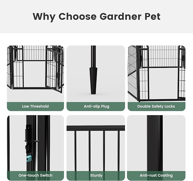 Gardner Pet Dog Playpens, 32" H 6 Panels Dog Pen Outdoor/Indoor Dog Fence Exercise Pen for Small/Medium/Large Dogs, Foldable Pet Play Yard Gate with Gravity Automatic Lock, Pet Playpen, Black