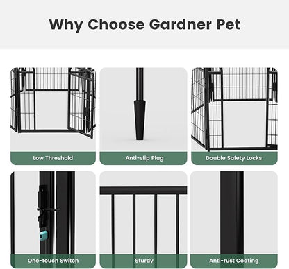 Gardner Pet Dog Playpens, 24" H 6 Panels Dog Pen Outdoor/Indoor Dog Fence Exercise Pen for Small/Medium Dogs, Pet Play Yard Gate with Gravity Automatic Lock, Pet Playpen, Black