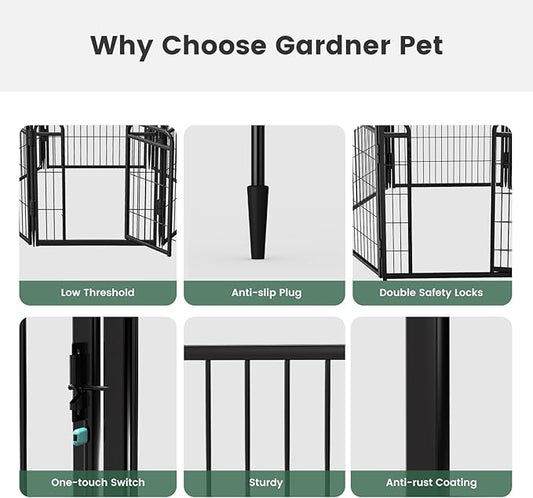 Gardner Pet Dog Playpens, 24" H 6 Panels Dog Pen Outdoor/Indoor Dog Fence Exercise Pen for Small/Medium Dogs, Pet Play Yard Gate with Gravity Automatic Lock, Pet Playpen, Black