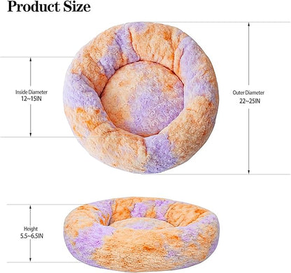 Calming Dog Bed for Small Dogs Cats, Kitty Puppy 23'' Round Anti-Anxiety Warm Fluffy Plush Faux Fur Bed, Soft Anti-Slip Donut Washable Small Pet Bed, Cozy Cat Puppy Bed, Fits up to 30 lbs Pets