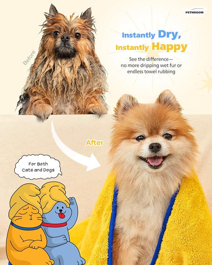PETHROOM Ultra Absorbent Pet Towel | Quick-Drying, Soft Microfiber Dog & Cat Bath Towel | Lightweight, Durable, Fast Water-Soaking | Ideal for All Breeds (Large) 23.6" x 47.2" (Pack of 2)