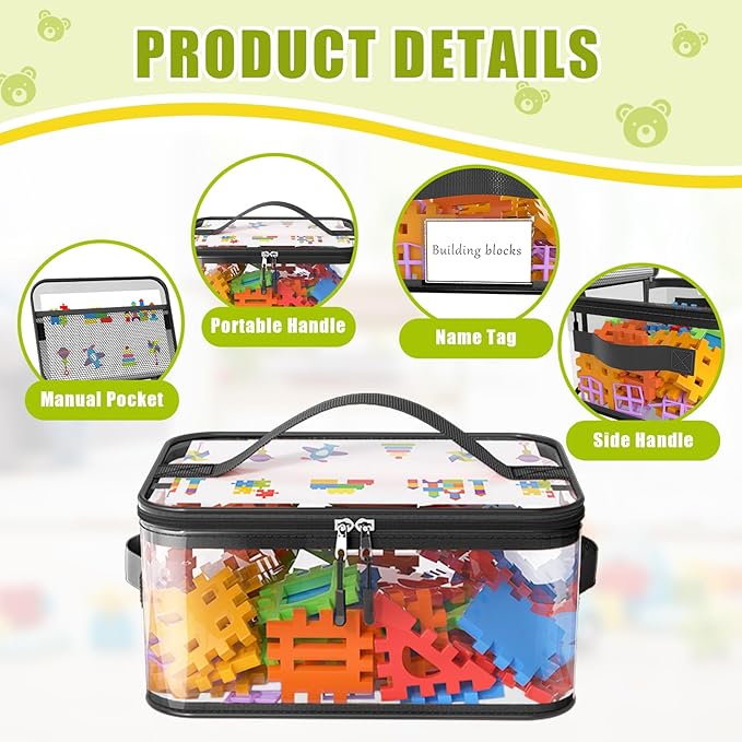 8 Packs Large Toy Storage Bags with Labels, Reusable Clear PVC Board Game Storage, Travel Waterproof Toy Organizer Bags with Name Tag and Manual Pocket for Building Blocks, Puzzle, Kids Books