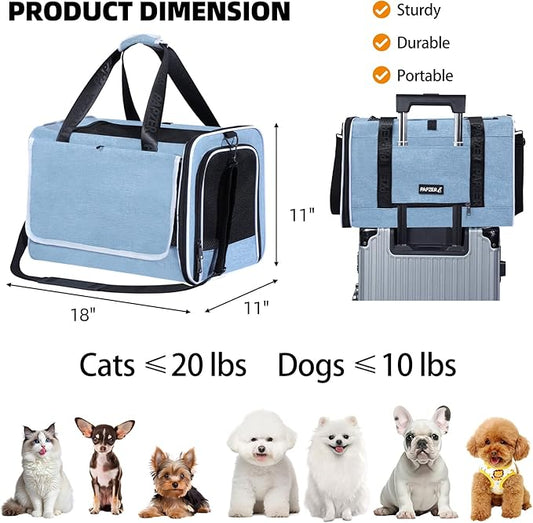 Top Loading Medium Cat Carrier with Privacy Curtain, Soft-Sided Small Pet Travel Crate Vet Approved, Little Puppy Dog Kennel Bag Suitcase Luggage Sleeve, 18x11x11 Inch Blue