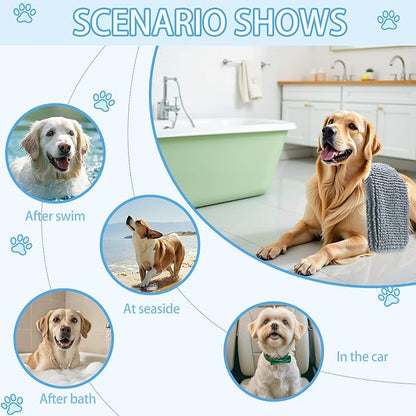 OLANLY Chenille Dog Bath Towel 38x15, Ultra Absorbent Quick Dry Pet Towel, Extra Soft Washable Plush Towel for Large Dogs & Puppies, Indoor Outdoor Use, Grey