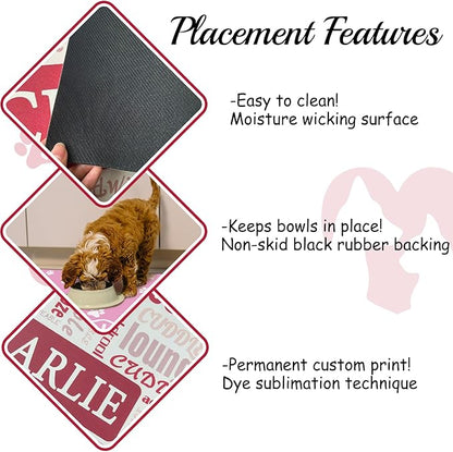 Personalized Dog Food Mats for Floors Custom Pet Placemat Mats for Food and Water Waterproof Customized Pet Food Mat with Name Gifts for Dog & Cat Owners Design 2