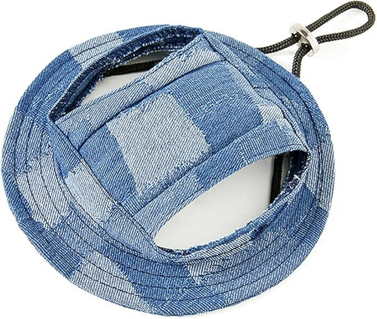 Round Brim Princess Hat Visor Hat Pet Dog Mesh Porous Sun Hat with Ear Holes for Small, Extra Small Dog Teddy, Pug, Chihuahua, Shih Tzu, Yorkshire Terriers, Papillon V-Light Blue M