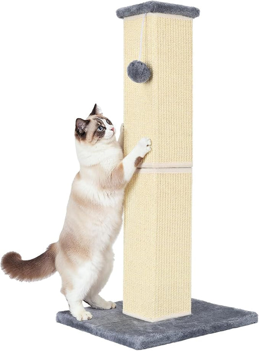 32" Tall Cat Scratching Post for Large Indoor Cats & Kittens, Cat Scratcher with Extra Large Stable Base and Natural Sisal, Sturdy Cat Scratch Post to Protect Furniture & Couch, Grey