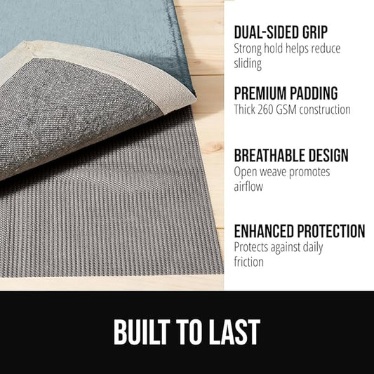 GORILLA GRIP Premium Dual Sided Extra Thick 5x7 Rug Gripper Pad for Hardwood Floors, Breathable Slip Resistant Pad Grips Under Carpet Area Rugs for Hard Surface Floor Protection, Easy Trim Mats, Grey