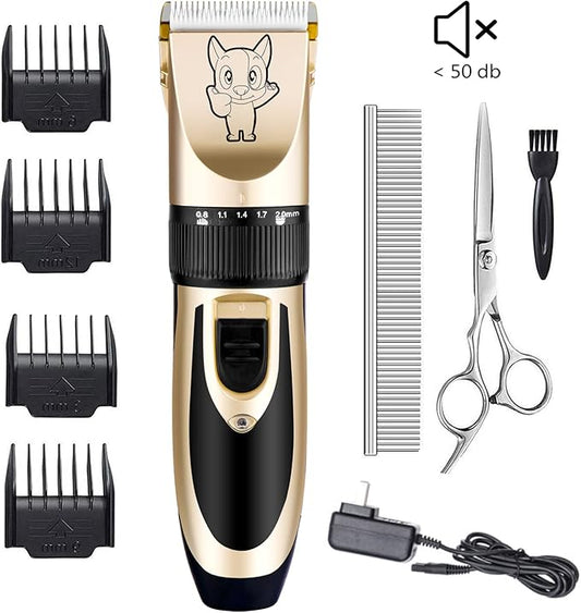 Highdas Dog Clippers for Grooming Rechargeable, Electric Dog Grooming Kit Clippers Low Noise, Cordless Quiet Dog Shaver, Pet Hair Trimmer Set for Dogs, Cats, Pets (Grey)