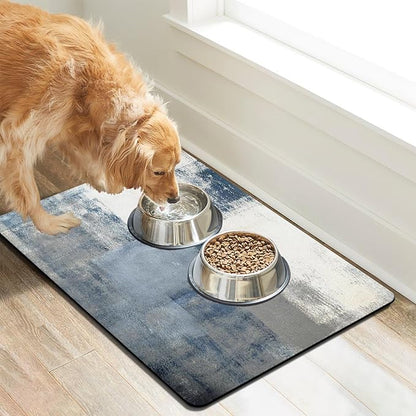 Dog Food Mats for Floors Absorbent, Cat Food Mat - Pet Cat Feeding Mat Quick Dry, Dog Bowl Mats for Water, Pet Supplies Feeding Placemat 12" x 20" Tie-Dye Light Gray