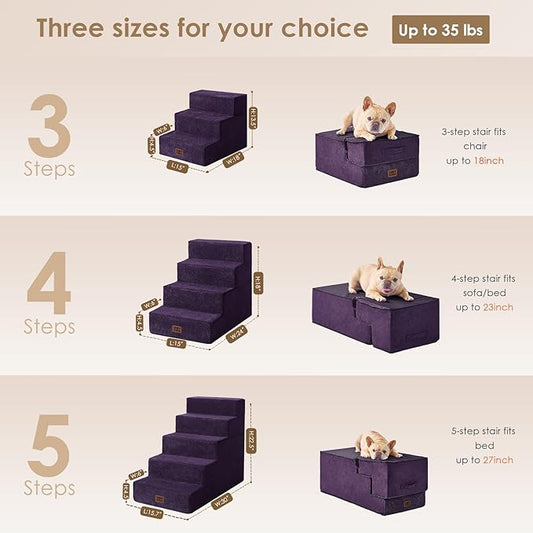 EHEYCIGA Dog Stairs for Bed 18" H, 4-Step Dog Steps for High Bed, Pet Steps for Small Dogs and Cats, Non-Slip Balanced Pet Ramp Indoor, Purple