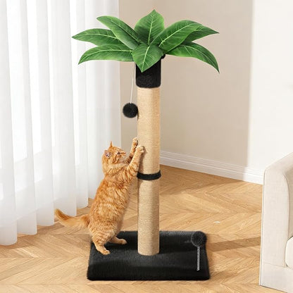 XiaZ Cat Scratching Post 34'' Tall, Heavy Duty Cat Tree Tower for Indoor Kitty with Extra Wide 15.8" Stable Base and 2 Toy Balls, Natural Sisal & Plush Fabric for Small, Medium Cats(Dark Gray, 2.8in)