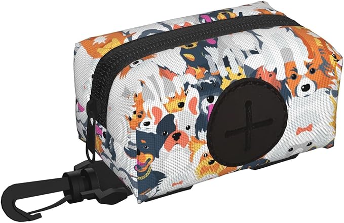 Dog Poop Bag Holder for Leashes - Lightweight Pet Waste Bags Dispenser Doggy Zippered Pouch for Puppy Walking Accessories(Cute Puppy Dog)