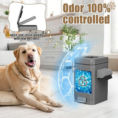 Dog Poop Trash Can for Outside & Indoor, 5L/1.3Gal Small Pet Waste Bin with Odor Control Carbon Filter Lid, 2-Way Open (Step & Press Top), Dog Waste Container with Bag Holder, Grey