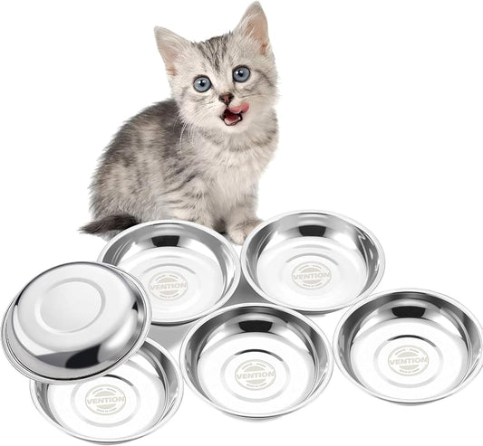 VENTION Small Shallow Cat Food Bowls, Outer Dia. 5.8 in Whisker Fatigue Cat Bowl, Stainless Steel Cat Food Dish for Indoor Cats, Set of 6 Replacement Cat Bowls for Raised Station(10.8 Fl.oz)