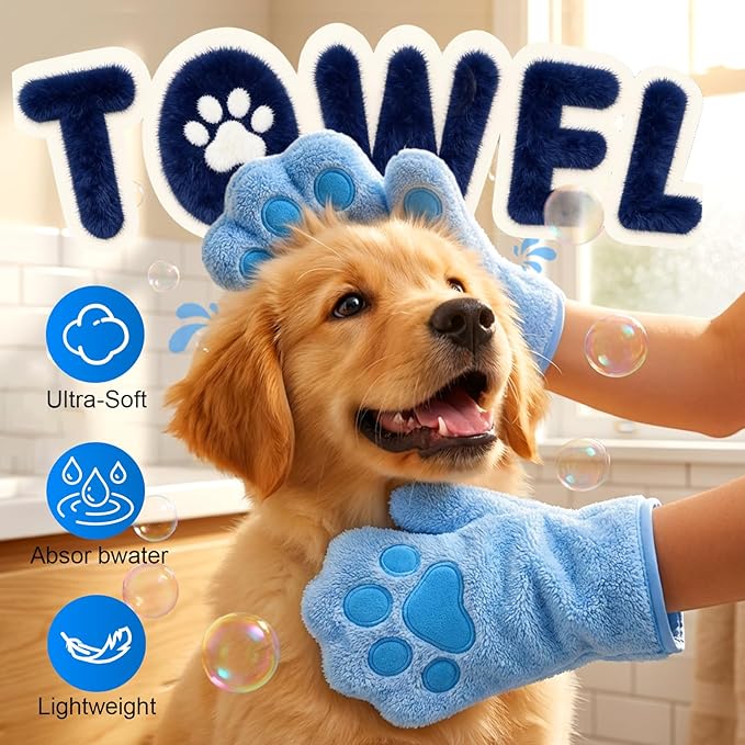 Paw Bathing Towel for Cats Puppy, Machine-Washable Reusable Pet Grooming Towel - Soft, Absorbent Quick-Dry Bath Mitt for Dirt Odor Removal, Daily Care & Travel (Pink)