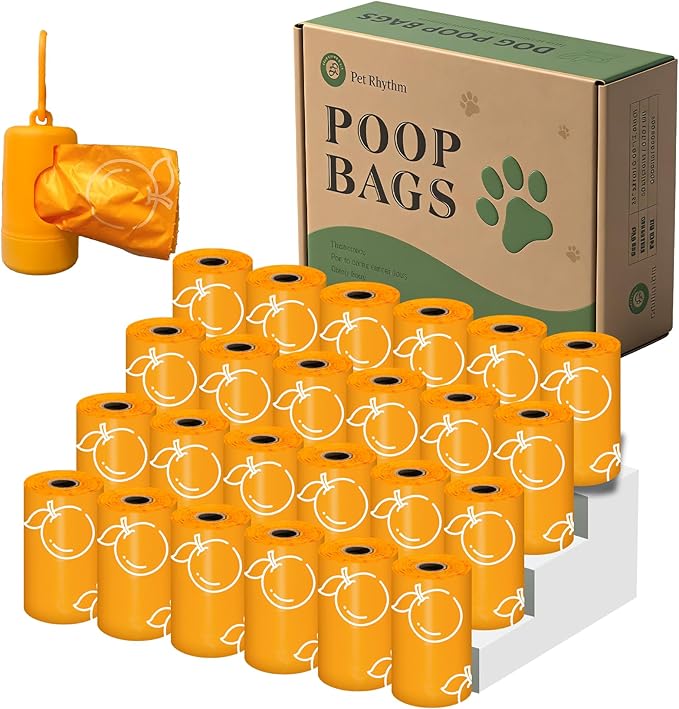 Citrus Scented Dog Poop Bags - 360 counts Orange Pet Waste Bags with Dispensers, Extra Large 13x9 Inch Leak-Proof Fragrance Bags for Dogs Walking and Cat Litter