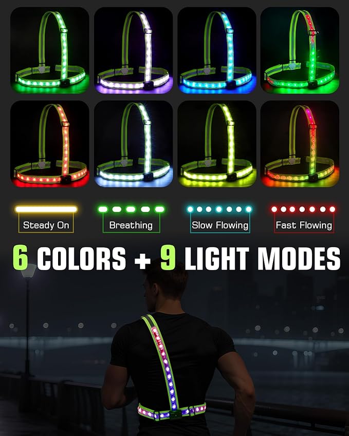 Zacro LED Reflective Vest with Chest Light 500LM, 5 RGB Colors High Visibility Rechargeable Light Up Running Vest IPX4 Night Safety Running Gear for Dog Walking, Cycling, Adjustable for Men Women