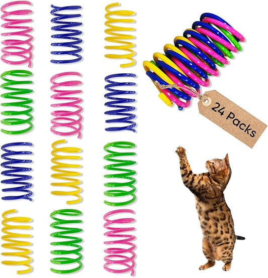 AGYM Cat Spring Toys, 24 Pack Cat Spiral Springs for Indoor Cats, Colorful & Durable Plastic Spring Coils Attract to Swat, Bite, Hunt, Interactive Toys for Kittens