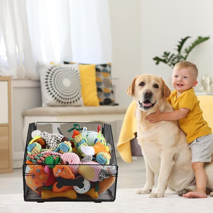 Geyecete dog toy basket Iron art dog toy bin dog toy box dog toy storage folding Large Dog Stuff Organizer with Handle-Toy box Can be Personalized
