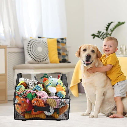 Geyecete dog toy basket Iron art dog toy bin dog toy box dog toy storage folding Large Dog Stuff Organizer with Handle-Toy box Can be Personalized