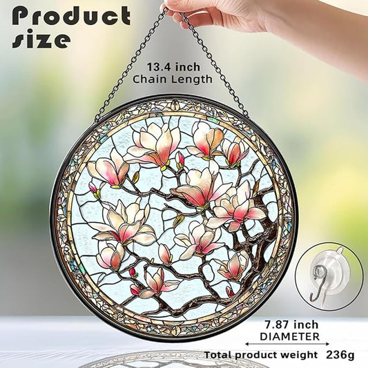 Stained Glass Window Hanging - Flowers Suncatcher - Vibrant Sun Catchers Indoor Hanging Decor, Flower Gifts for Women & Plant Lovers, Housewarming, Friendship， Birthday or New Home Celebration