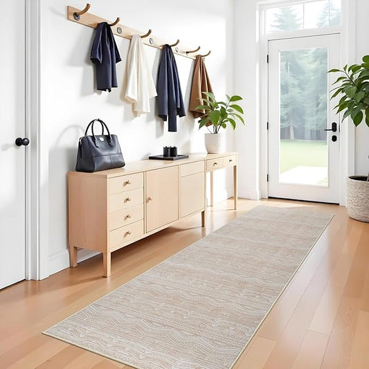 3x10 Hallway Runner Rugs - Kitchen Rugs Runner Non Skid Washable Low Pile Beside Runner Rugs with Rubber Backing Floor Mat Indoor Rug for Entryway 3x10 Beige