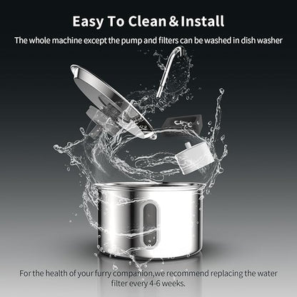 Cat Water Fountain Stainless Steel,3 L/ 101 oz Pet Water Fountain with 5-Stage Circulating Filtration System,Cat Fountain with Quiet Pump for Cats, Dogs (4 Filters + 4 Sponges)