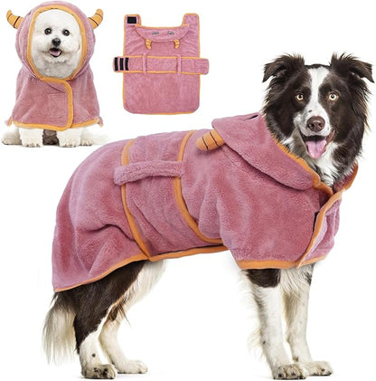 DENTRUN Dog Robes for After Bath - Super Absorbent & Fast Drying Coat with Hood, Bathrobe Beach Essentials, Bath Towels for Drying Dogs Medium, Bath/Beach/Swimming Quick Dry Towel Robe