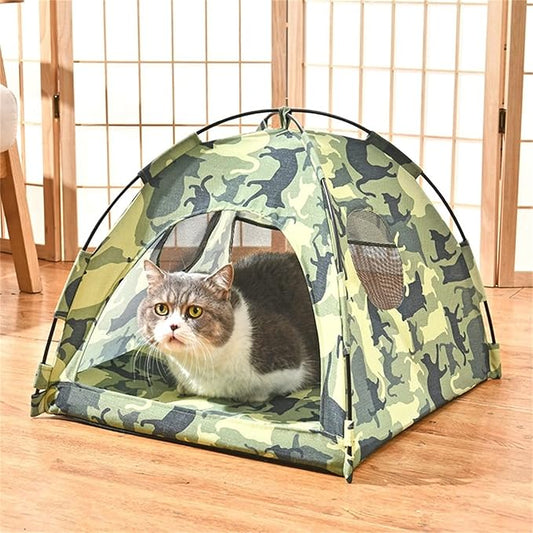 VEDEM Foldable Cat Teepee Tent for Indoor Cats, Pet Bed Outdoor Camping Tent for Small Dogs or Cats (Medium, Camouflage Green)
