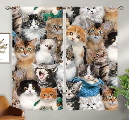 Cat Blackout Curtains Home Decor,Cute White Cat Black Kitten Funny Kitty Rod Pocket Thermal Insulated Drapes Darkening Window Curtain for Girls Boy Bedroom Living Room 55 x 63 Inch