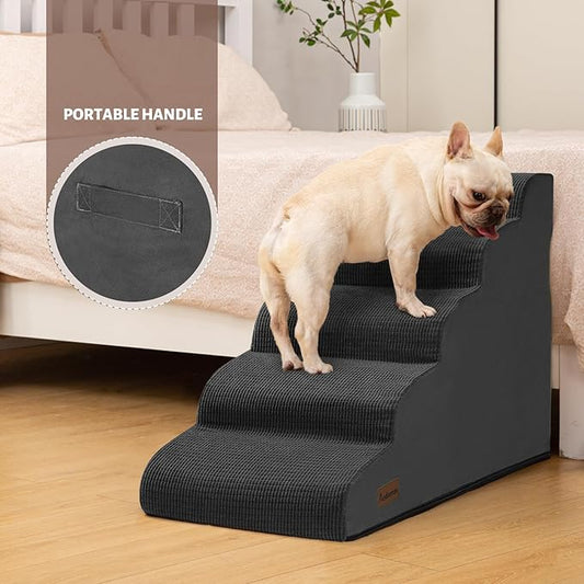 5-Step Dog Stairs and Ramp for High Bed, Non-Slip Sturdy Pet Steps for Small Dogs and Cats,22.2" H, Black