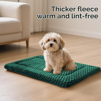 Dog Bed Crate Mat, Soft Durable Washable Anti-Slip Kennel Pad for Dogs & Cats, Reversible (Dark Green, S(24"*18"*1.5"))