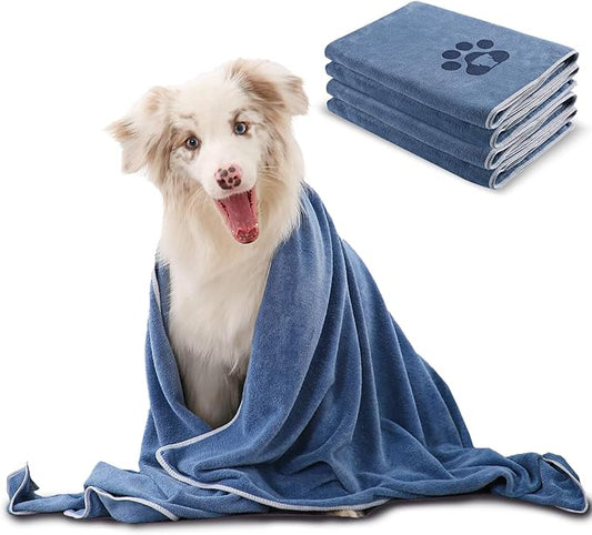 4 Pack Extra Large Dog Bath Towel for Drying Dogs 55×27" Super Absorbent Pet Towel, Microfiber Dog Grooming Towel for Small, Medium, Large Dogs and Cats, Dog Towel Set
