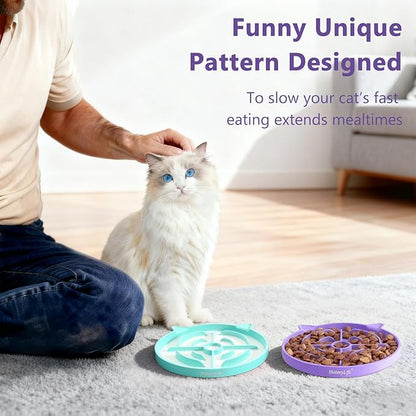 MateeyLife 2 Pcs Silicone Slow Feeder Cat Bowl, Puzzle Feeder Cat Food Dish, Non-Slip Silicone Bowl for Cats, Suitable for Dry and Wet Foods, Puppy Bowls to Slow Down Eating, Prevent Overeating