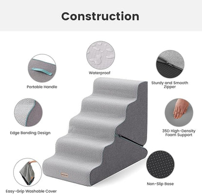 Gardner Pet Dog Stairs for Small Dogs 22.5" H, 2 in 1 Transformable 5-Step Pet Stairs and ramp, Dog Steps for Couch bed (23~27 in) with Durable Non-Slip Waterproof Cover and CertiPUR-US Certified Foam