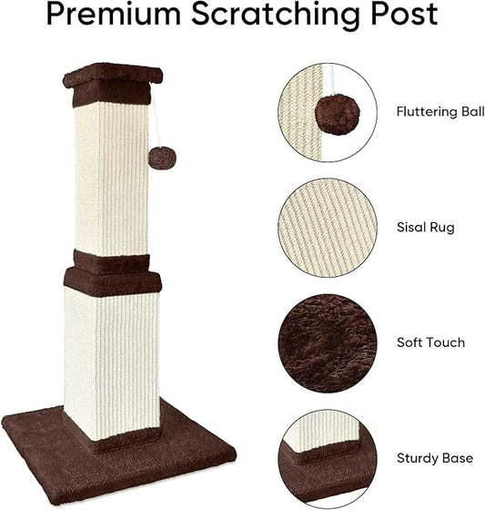 AGYM 32 Tall Cat Scratching Post for Large Cats, Cat Scratcher for Indoor Cats Adults, Sturdy Sisal Scratch Post to Protect Furniture, Brown