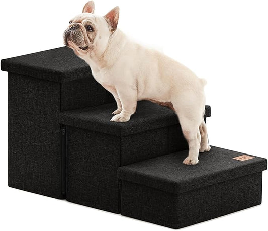 Love's cabin Dog Stairs with Storage, 3 Steps Wider Dog Steps for High Bed 18" H, Foldable Pet Stairs for Small Medium Large Dogs Cats for Bed Couch Car, Ramp with Zip up to 200 lbs, Black