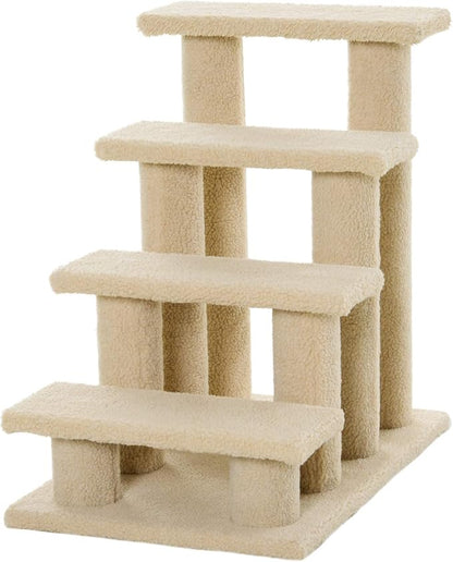 PawHut 25" 4-Step Multi-Level Carpeted Cat Scratching Post Pet Stairs - Cream White