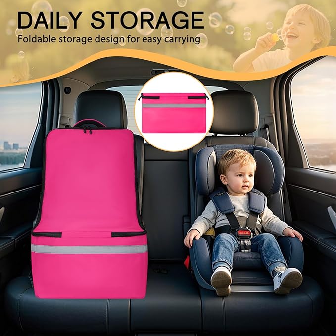 LARIPOP Car Seat Travel Bag for Airplane Gate Check Approved, Padded Backpack with Adjustable Straps, Reflective Strips & Protective Feet for Infant Convertible Booster Seats, Pink