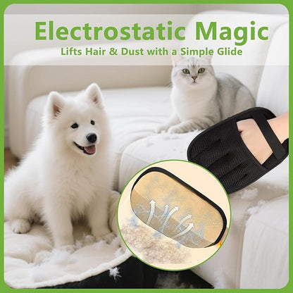 Pet Hair Removal Glove for Cats and Dogs - Electrostatic Pet Hair Remover Glove | Reusable Brush Pet Hair Remover for Couch, Carpet, Car Seat & Laundry