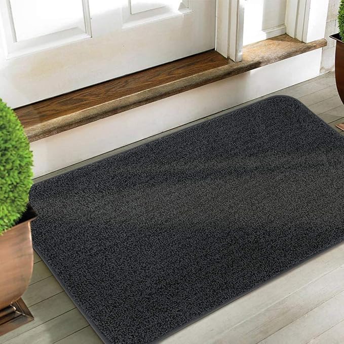 ITSOFT Dirt Trapper Indoor Door Mat & Entrance Rug for Wet Muddy Shoes and Pet Paws, Non-Slip Machine Washable, Shoe Scraper, Absorbent Welcome Dog Mat for Front Door, Entry Way (35x24, Dark Gray)