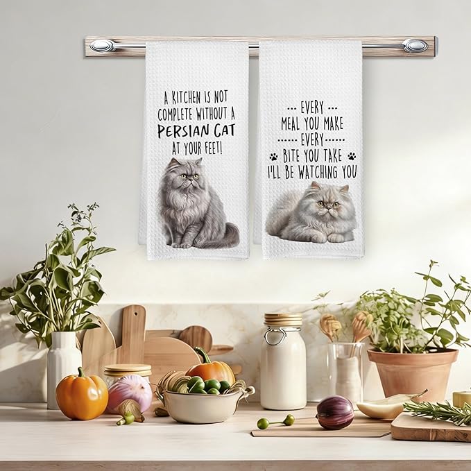 Funny Persian Cat Kitchen Towels, Persian Cat Mom Lady Lovers Gifts for Women Hand Towels, Gifts for Pet Lovers Dishcloths Dish Towel for Kitchen 16x24 Inches Set of 2