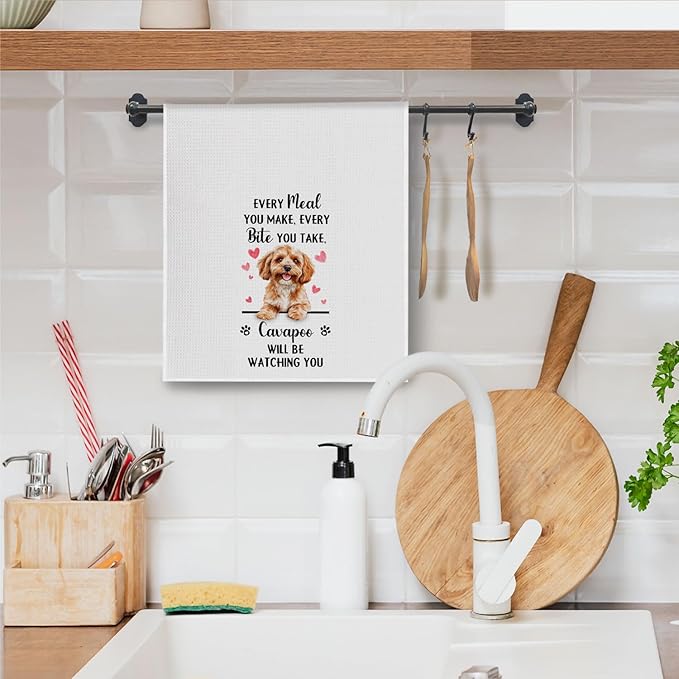 Cavapoo Gifts Kitchen Towels, Funny Dog Tea Dish Towels for Kitchen Decorative, Cavapoo Dog Lovers Gifts for Women, Every Meal You Make Every Bite You Take Hand Towel, 16x24 Inch