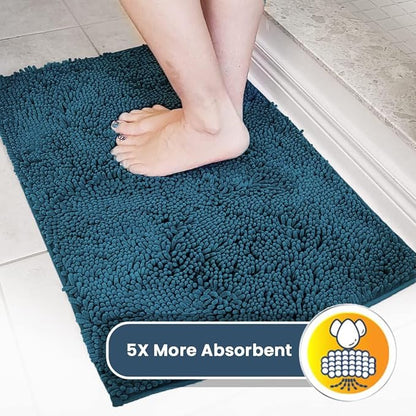 Muddy Mat® | Super Absorbent Door Mat Indoor, Microfiber Quick Dry Chenille Entryway Rug, Non-Slip Front Door Mat, Indoor Mats for Entryway, Machine Washable Pet Rug, Atlantic Blue 24"x96"