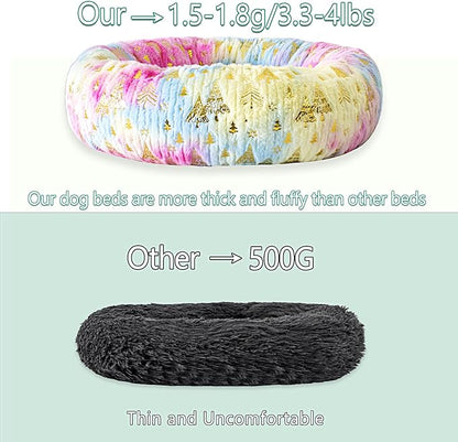 31 Inch Christmas Tree Calming Dog Bed for Medium Dogs, Round Anti-Anxiety Warm Bed, Soft Cozy Anti-Slip Donut Washable Pet Bed, Fits up to 50 lbs Pets